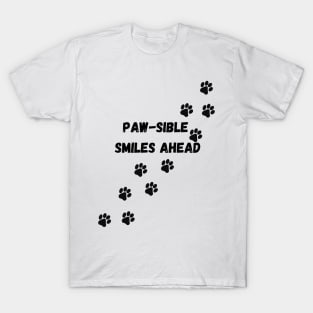 Paw-sible Smiles Ahead, dog, cute, paw prints T-Shirt